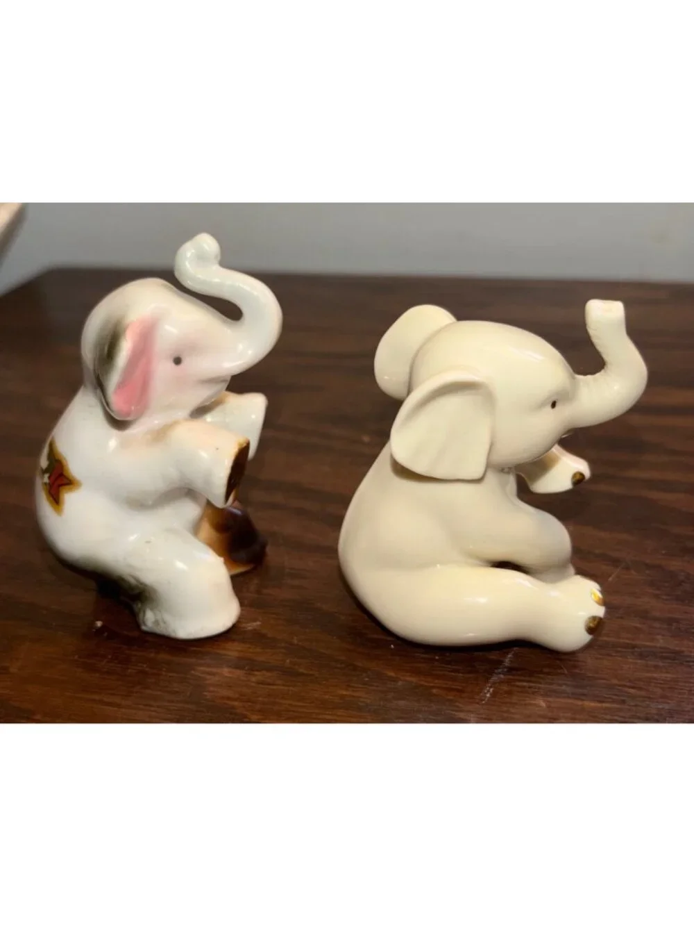 Vintage Lenox & Japan Elephant Figurine Pair Handcrafted Porcelain Gold Accents